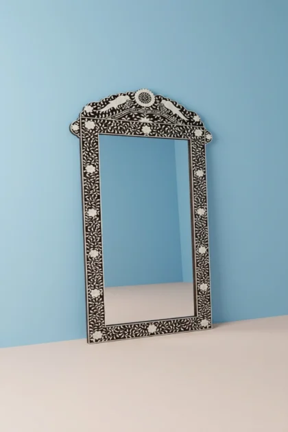 Black Bone Inlay Floor Mirror Parrot Design, buy black bone inlay floor, luxury black bone inlay floor, handcrafted black bone inlay floor, handmade black bone inlay floor, black bone inlay gift, boneblack-bone-inlay-floor-mirror-parrot-design-black-furniture-bone-inlay-furniture-decorative-mirror-handmade-bone-inlay-wall-mirror-01.webp