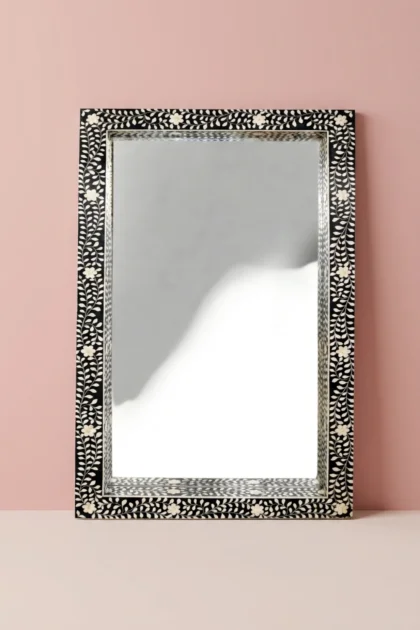 Black Bone Inlay Floral Floor Mirror, buy black bone inlay floral, luxury black bone inlay floral, handcrafted black bone inlay floral, handmade black bone inlay floral, black bone inlay floral onlineblack-bone-inlay-floral-floor-mirror-black-furniture-bone-inlay-furniture-decorative-mirror-floral-design-floral-pattern-flower-motif-handmade-bone-inlay-wall-mirror-01.webp