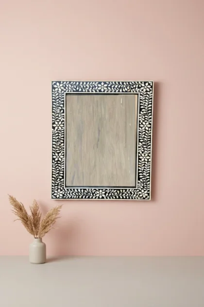 Black Bone Inlay Floral Rectangle Mirror, buy black bone inlay floral, luxury black bone inlay floral, handcrafted black bone inlay floral, handmade black bone inlay floral, black bone inlay giftblack-bone-inlay-floral-rectangle-mirror-black-furniture-bone-inlay-furniture-decorative-mirror-floral-design-floral-pattern-flower-motif-handmade-bone-inlay-wall-mirro-01.webp