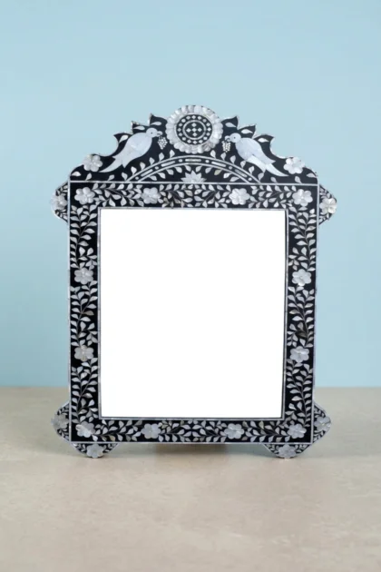 Black Mother Of Pearl Inlaid Parrot Mirror, buy black mother pearl inlaid, luxury black mother pearl inlaid, handcrafted black mother pearl inlaid, handmade black mother pearl inlaid, black motherblack-mother-of-pearl-inlaid-parrot-mirror-black-furniture-decorative-mirror-mop-inlay-furniture-mother-of-pearl-inlay-wall-mirror-01.webp