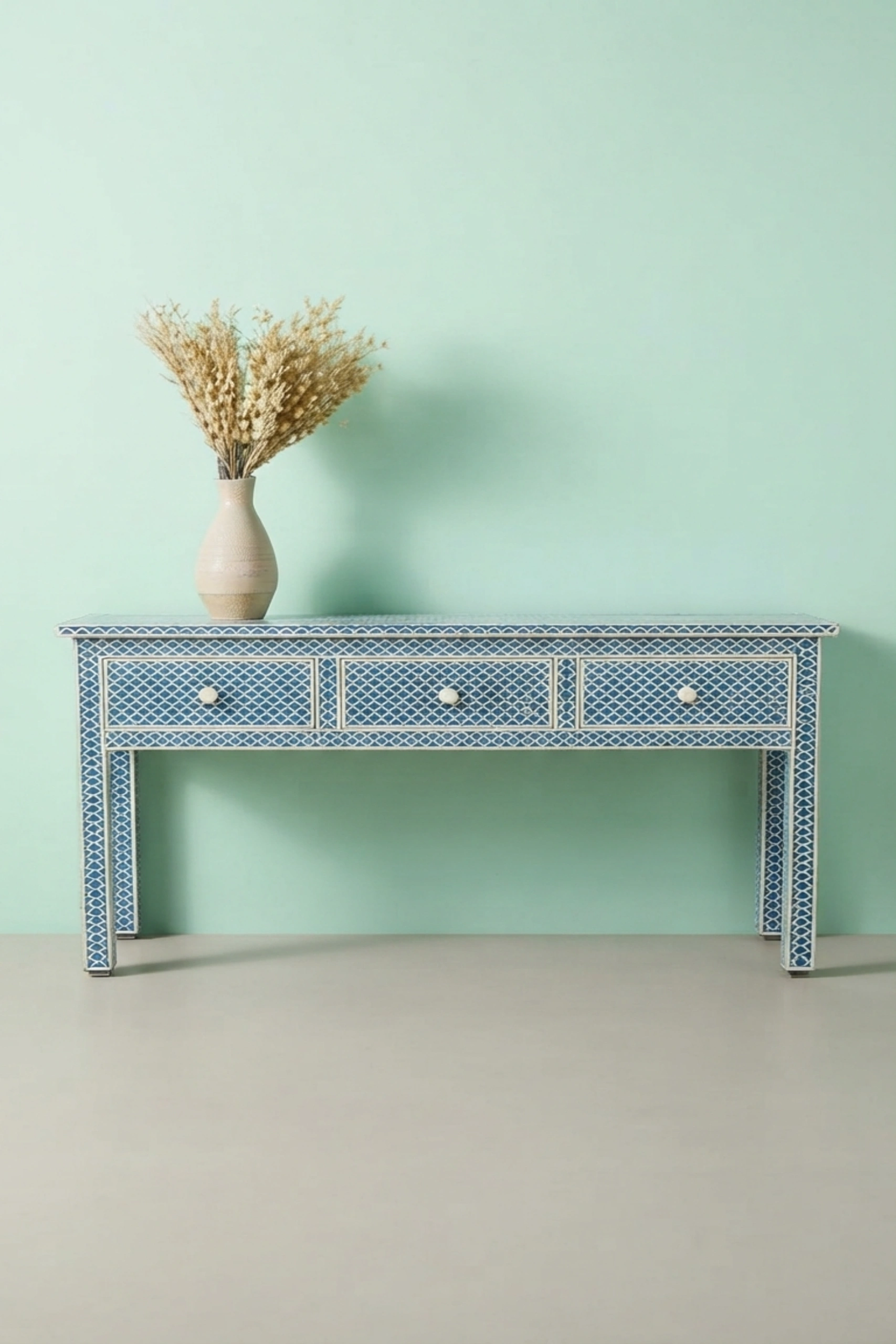 Blue Bone Inlay Fishscale Console 3 Drawer, buy blue bone inlay fishscale, luxury blue bone inlay fishscale, handcrafted blue bone inlay fishscale, handmade blue bone inlay fishscale, blue bone, blueblue-bone-inlay-fishscale-console-3-drawer-blue-furniture-bone-inlay-furniture-console-table-entryway-table-handmade-bone-inlay-01.webp
