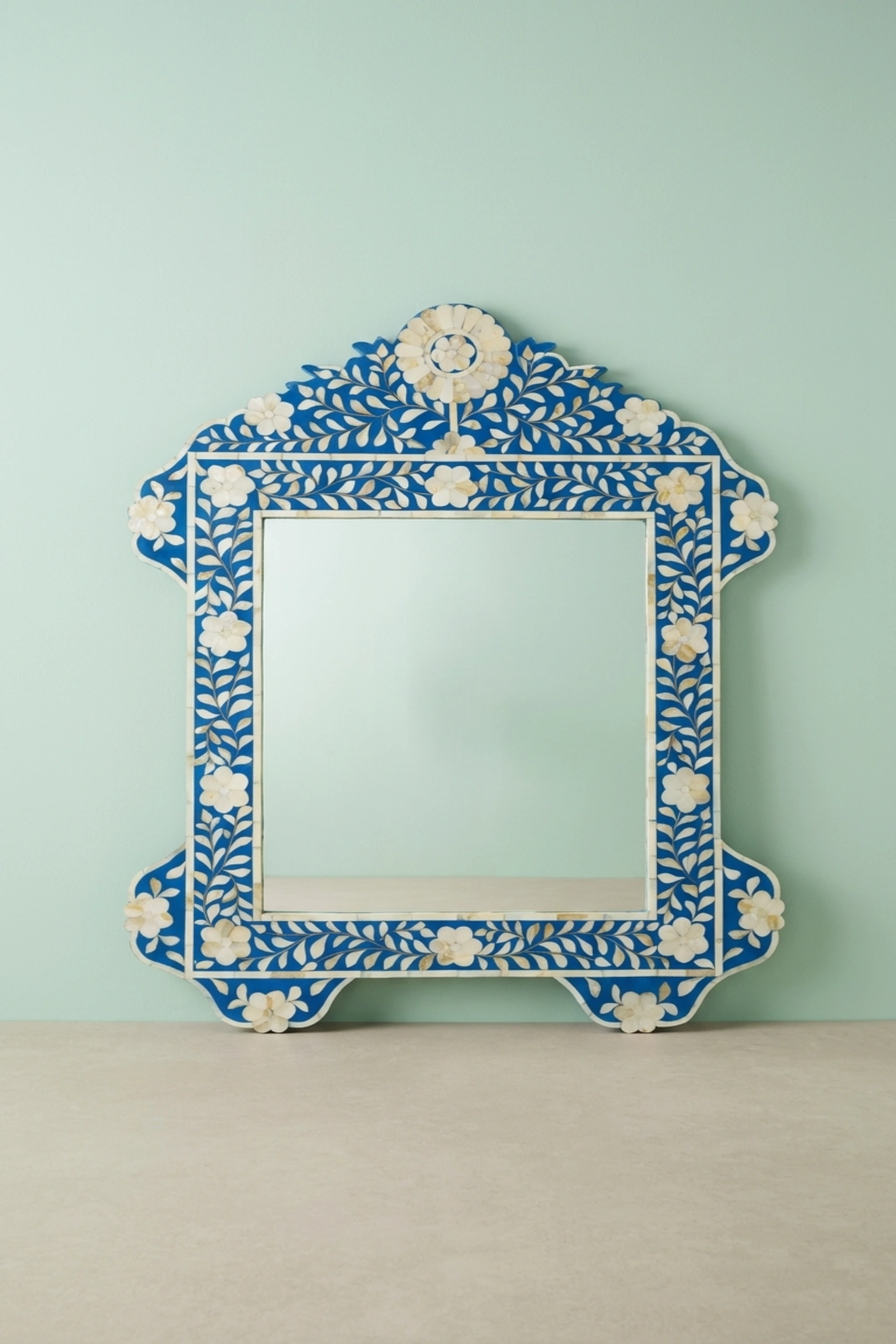 Blue Mother Of Pearl Inlay Floral Circle Mirror, buy blue mother pearl inlay, luxury blue mother pearl inlay, handcrafted blue mother pearl inlay, handmade blue mother pearl inlay, blue mother, blueblue-mother-of-pearl-inlay-floral-circle-mirror-blue-furniture-decorative-mirror-floral-design-floral-pattern-flower-motif-mop-inlay-furniture-mother-of-pearl-in-01.webp