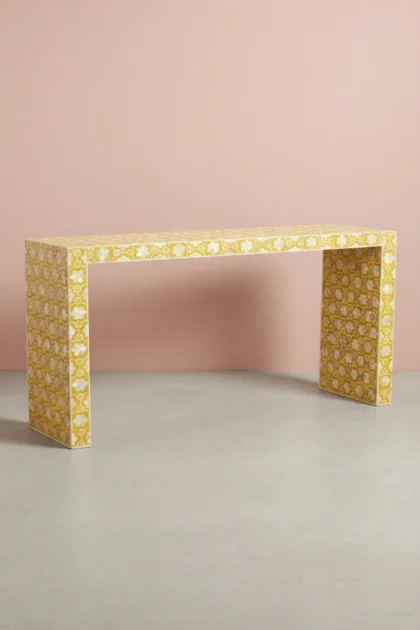 Bone Console Flower Design Yellow, buy bone console flower design, luxury bone console flower design, handcrafted bone console flower design, handmade bone console flower design, bone console, bonebone-console-flower-design-yellow-bone-inlay-furniture-botanical-design-console-table-entryway-table-flower-pattern-handmade-bone-inlay-yellow-furniture-01.webp