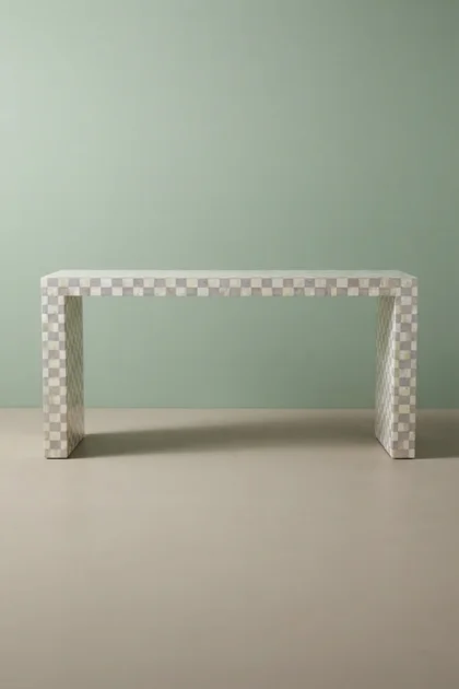 Bone Inlay Checkerboard Console Lilac, buy bone inlay checkerboard console, luxury bone inlay checkerboard console, handcrafted bone inlay checkerboard console, bone inlay checkerboard console onlinebone-inlay-checkerboard-console-lilac-bone-inlay-furniture-console-table-entryway-table-handmade-bone-inlay-01.webp
