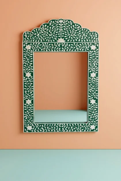 Bone Inlay Crested Mirror Green, buy bone inlay crested mirror, luxury bone inlay crested mirror, handcrafted bone inlay crested mirror, handmade bone inlay crested mirror, bone inlay crested giftbone-inlay-crested-mirror-green-bone-inlay-furniture-decorative-mirror-green-furniture-handmade-bone-inlay-wall-mirror-01.webp