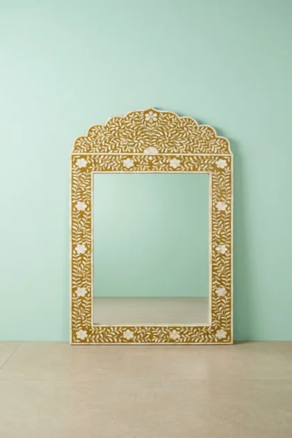 Bone Inlay Crested Mirror Mustard Green, buy bone inlay crested mirror, luxury bone inlay crested mirror, handcrafted bone inlay crested mirror, handmade bone inlay crested mirror, bone inlay, bonebone-inlay-crested-mirror-mustard-green-bone-inlay-furniture-decorative-mirror-green-furniture-handmade-bone-inlay-wall-mirror-01.webp