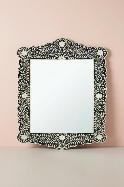 Bone Inlay Floral Scalloped Mirror Black, buy bone inlay floral scalloped, luxury bone inlay floral scalloped, handcrafted bone inlay floral scalloped, handmade bone inlay floral scalloped, bone inlaybone-inlay-floral-scalloped-mirror-black-black-furniture-bone-inlay-furniture-decorative-mirror-floral-design-floral-pattern-flower-motif-handmade-bone-inlay-wall-mirro-01.webp