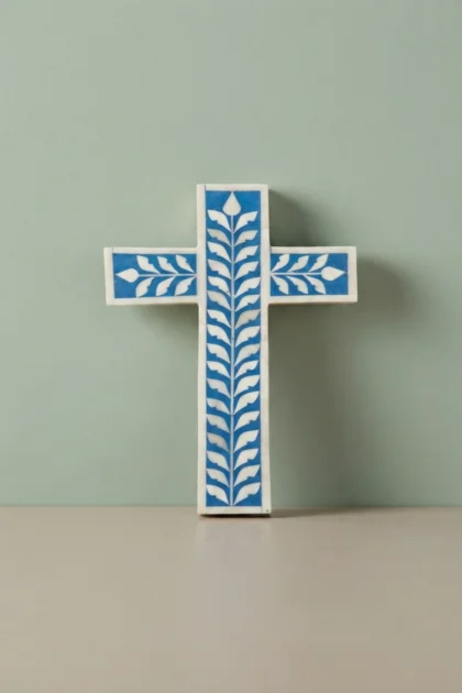 Bone Inlay Leaf Cross Blue, buy bone inlay leaf cross, luxury bone inlay leaf cross, handcrafted bone inlay leaf cross, handmade bone inlay leaf cross, bone inlay leaf cross online, bone inlay, bonebone-inlay-leaf-cross-blue-blue-furniture-bone-inlay-furniture-handmade-bone-inlay-leaf-pattern-nature-inspired-01.webp