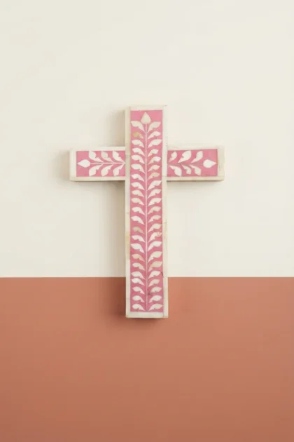 Bone Inlay Leaf Cross Pink, buy bone inlay leaf cross, luxury bone inlay leaf cross, handcrafted bone inlay leaf cross, handmade bone inlay leaf cross, bone inlay leaf cross online, bone inlay, bonebone-inlay-leaf-cross-pink-bone-inlay-furniture-handmade-bone-inlay-leaf-pattern-nature-inspired-pink-furniture-01.webp
