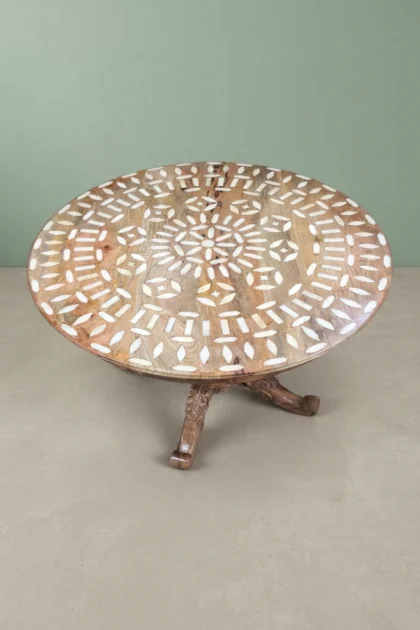 Bone Inlay Round Dining Table Natural, buy bone inlay round dining, luxury bone inlay round dining, handcrafted bone inlay round dining, handmade bone inlay round dining, bone inlay round dining indiabone-inlay-round-dining-table-natural-bone-inlay-furniture-dining-room-furniture-dining-table-furniture-table-handmade-bone-inlay-natural-wood-finish-01.webp
