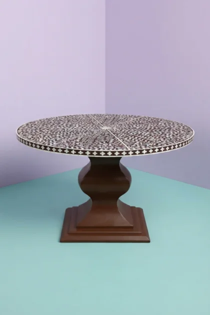Bone Inlay Round Floral Dining Table Brown, buy bone inlay round floral, luxury bone inlay round floral, handcrafted bone inlay round floral, handmade bone inlay round floral, bone inlay round giftbone-inlay-round-floral-dining-table-brown-bone-inlay-furniture-brown-furniture-dining-room-furniture-dining-table-floral-design-floral-pattern-01.webp