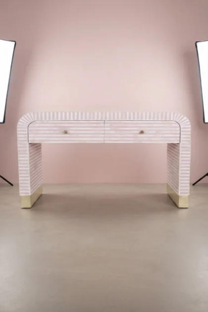 Bone Inlay Waterfall 2 Drawers Console Pink, buy bone inlay waterfall drawers, luxury bone inlay waterfall drawers, handcrafted bone inlay waterfall drawers, handmade bone inlay waterfall drawersbone-inlay-waterfall-2-drawers-console-pink-bone-inlay-furniture-console-table-entryway-table-handmade-bone-inlay-pink-furniture-waterfall-design-waterfall-01.webp