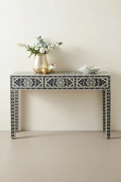 Bone Inlay Zahra Console Black, buy bone inlay zahra console, luxury bone inlay zahra console, handcrafted bone inlay zahra console, handmade bone inlay zahra console, bone inlay zahra console onlinebone-inlay-zahra-console-black-black-furniture-bone-inlay-furniture-console-table-entryway-table-handmade-bone-inlay-01.webp