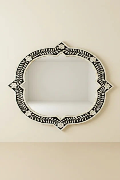 Clover Bone Inlay Mirror Black, buy clover bone inlay mirror, luxury clover bone inlay mirror, handcrafted clover bone inlay mirror, handmade clover bone inlay mirror, clover bone inlay mirror onlineclover-bone-inlay-mirror-black-black-furniture-bone-inlay-furniture-decorative-mirror-handmade-bone-inlay-wall-mirror-01.webp