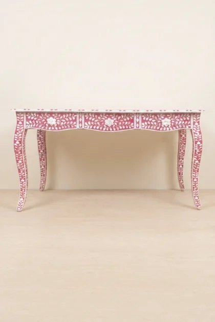 Curved Mother of Pearl Inlay Desk Floral Burgundy, buy curved mother pearl inlay, luxury curved mother pearl inlay, handcrafted curved mother pearl inlay, handmade curved mother pearl inlay, curvedcurved-mother-of-pearl-inlay-desk-floral-burgundy-desk-floral-design-floral-pattern-flower-motif-home-office-furniture-mop-inlay-furniture-mother-of-01.webp