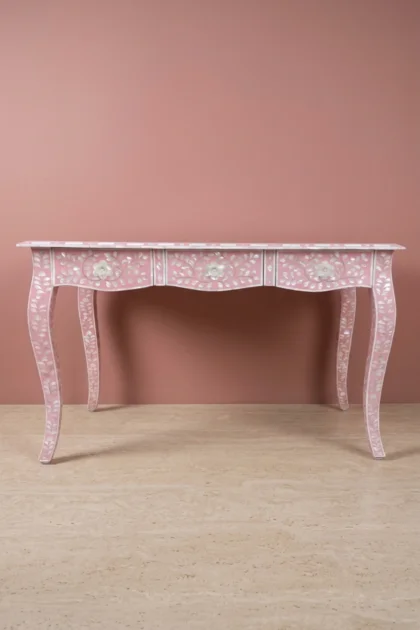Curved Mother of Pearl Inlay Desk Floral Pink, buy curved mother pearl inlay, luxury curved mother pearl inlay, handcrafted curved mother pearl inlay, handmade curved mother pearl inlay, curved mothercurved-mother-of-pearl-inlay-desk-floral-pink-desk-floral-design-floral-pattern-flower-motif-home-office-furniture-mop-inlay-furniture-mother-of-pearl-in-01.webp
