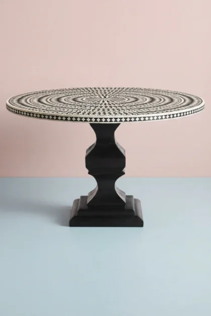 Diamond Bone Inlay Round Dining Table Black, buy diamond bone inlay round, luxury diamond bone inlay round, handcrafted diamond bone inlay round, handmade diamond bone inlay round, diamond bone, bonediamond-bone-inlay-round-dining-table-black-black-furniture-bone-inlay-furniture-diamond-pattern-dining-room-furniture-dining-table-furniture-t-01.webp