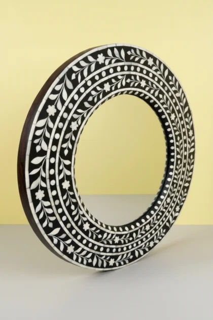 Dot Floral Bone Inlay Mirror Black, buy dot floral bone inlay, luxury dot floral bone inlay, handcrafted dot floral bone inlay, handmade dot floral bone inlay, dot floral bone inlay online, dot floraldot-floral-bone-inlay-mirror-black-black-furniture-bone-inlay-furniture-decorative-mirror-floral-design-floral-pattern-flower-motif-handmade-bone-inlay-wall-mirror-01.webp