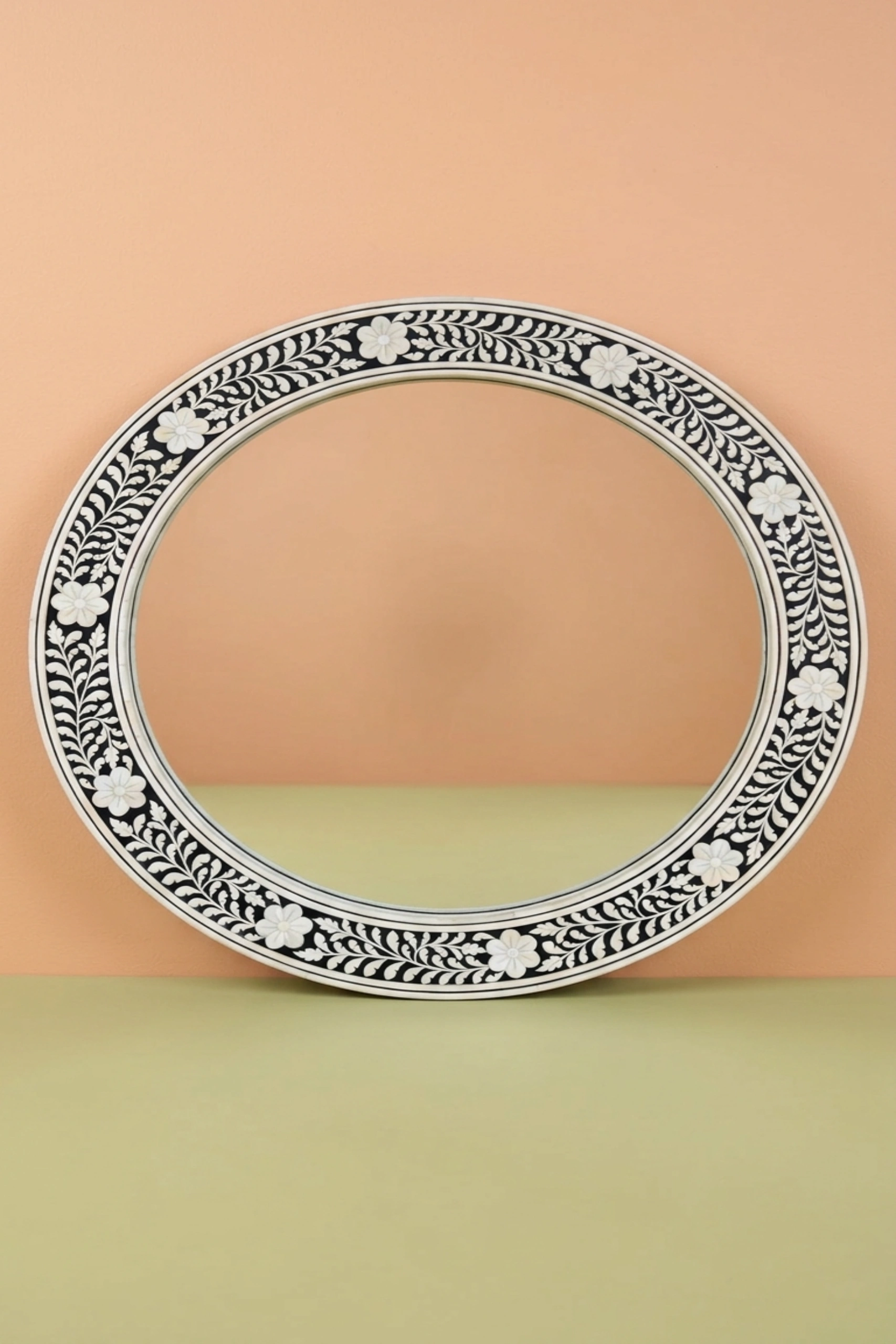 Embossed Bone Inlay Floral Mirror Round, buy embossed bone inlay floral, luxury embossed bone inlay floral, handcrafted embossed bone inlay floral, handmade embossed bone inlay floral, embossed boneembossed-bone-inlay-floral-mirror-round-bone-inlay-furniture-decorative-mirror-floral-design-floral-pattern-flower-motif-handmade-bone-inlay-wall-mirror-01.webp