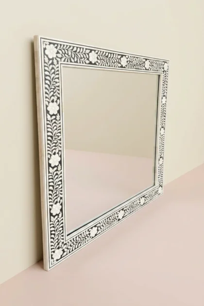Embossed Bone Inlay Floral Mirror Square, buy embossed bone inlay floral, luxury embossed bone inlay floral, handcrafted embossed bone inlay floral, handmade embossed bone inlay floral, embossed boneembossed-bone-inlay-floral-mirror-square-bone-inlay-furniture-decorative-mirror-floral-design-floral-pattern-flower-motif-handmade-bone-inlay-wall-mirror-01.webp