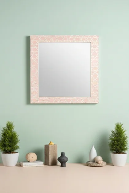 Fez Mother Of Pearl Inlay Mirror Pale Pink, buy fez mother pearl inlay, luxury fez mother pearl inlay, handcrafted fez mother pearl inlay, handmade fez mother pearl inlay, fez mother pearl inlay indiafez-mother-of-pearl-inlay-mirror-pale-pink-decorative-mirror-mop-inlay-furniture-mother-of-pearl-inlay-pink-furniture-wall-mirror-01.webp