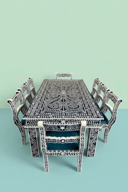 Floral Bone Inlay 8 Seater Dining Table Set Navy Blue, buy floral bone inlay seater, luxury floral bone inlay seater, handcrafted floral bone inlay seater, handmade floral bone inlay seater, table setfloral-bone-inlay-8-seater-dining-table-set-navy-blue-blue-furniture-bone-inlay-furniture-dining-room-furniture-dining-table-floral-d-01.webp
