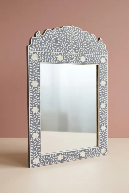 Floral Bone Inlay Crested Mirror Grey, buy floral bone inlay crested, luxury floral bone inlay crested, handcrafted floral bone inlay crested, handmade floral bone inlay crested, floral bone, floralfloral-bone-inlay-crested-mirror-grey-bone-inlay-furniture-decorative-mirror-floral-design-floral-pattern-flower-motif-grey-furniture-handmade-bone-inlay-wall-mirror-01.webp