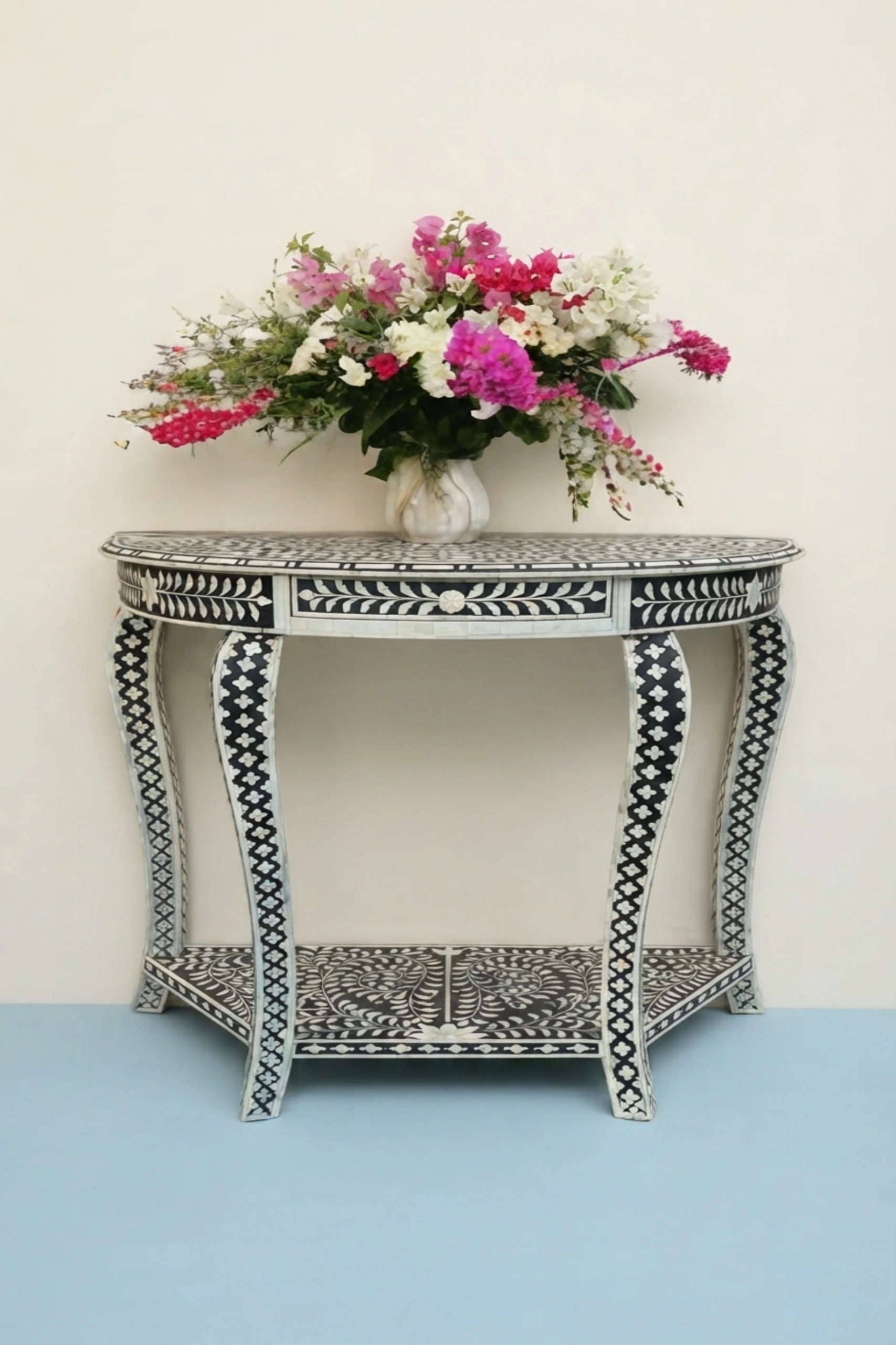 Floral Bone Inlay Half Moon Console Black, buy floral bone inlay half, luxury floral bone inlay half, handcrafted floral bone inlay half, handmade floral bone inlay half, floral bone inlay half onlinefloral-bone-inlay-half-moon-console-black-black-furniture-bone-inlay-furniture-console-table-entryway-table-floral-design-floral-pattern-flower-motif-handmad-01.webp