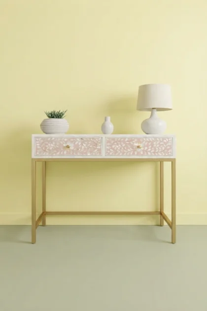 Floral MOP Inlay Console 2 Drawer Nude Pink, buy floral mop inlay console, luxury floral mop inlay console, handcrafted floral mop inlay console, handmade floral mop inlay console, floral mop, floralfloral-mop-inlay-console-2-drawer-nude-pink-console-table-entryway-table-floral-design-floral-pattern-flower-motif-mop-inlay-furniture-mother-of-pearl-inla-01.webp