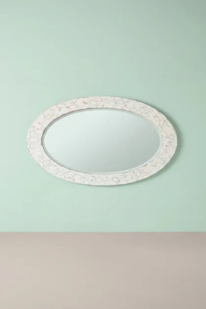 Floral MOP Inlay Oval Mirror White, buy floral mop inlay oval, luxury floral mop inlay oval, handcrafted floral mop inlay oval, handmade floral mop inlay oval, floral mop inlay oval online, floral mopfloral-mop-inlay-oval-mirror-white-decorative-mirror-floral-design-floral-pattern-flower-motif-mop-inlay-furniture-mother-of-pearl-inlay-wall-mirror-white-furniture-01.webp
