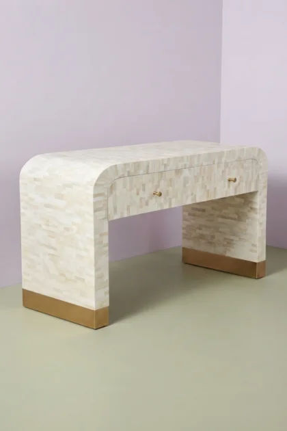 Floral MOP Inlay Waterfall 2 Drawers Console White, buy floral mop inlay waterfall, luxury floral mop inlay waterfall, handcrafted floral mop inlay waterfall, handmade floral mop inlay waterfall, mopfloral-mop-inlay-waterfall-2-drawers-console-white-console-table-entryway-table-floral-design-floral-pattern-flower-motif-mop-inlay-furniture-mother-01.webp