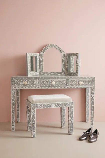 Floral Mother of Pearl Inlay Vanity Combo Grey, buy floral mother pearl inlay, luxury floral mother pearl inlay, handcrafted floral mother pearl inlay, handmade floral mother pearl inlay, floral pearlfloral-mother-of-pearl-inlay-vanity-combo-grey-floral-design-floral-pattern-flower-motif-grey-furniture-mop-inlay-furniture-mother-of-pearl-inlay-vanity-01.webp