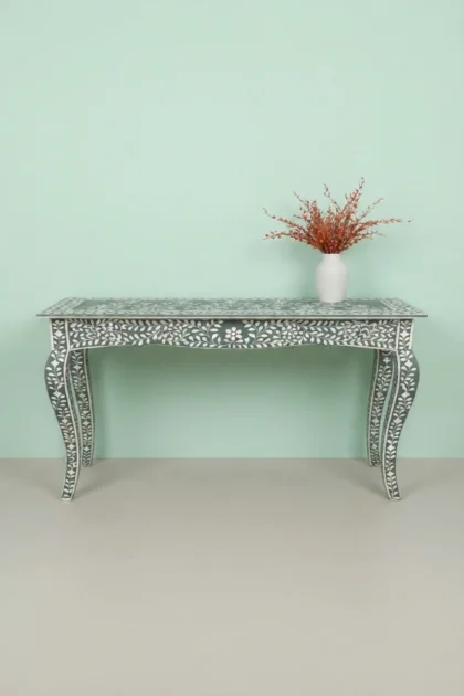 French Bone Inlay Console Green, buy french bone inlay console, luxury french bone inlay console, handcrafted french bone inlay console, handmade french bone inlay console, french bone inlay giftfrench-bone-inlay-console-green-bone-inlay-furniture-console-table-entryway-table-green-furniture-handmade-bone-inlay-01.webp