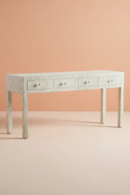 Geometric Bone Inlay Console 4 Drawers White, buy geometric bone inlay console, luxury geometric bone inlay console, handcrafted geometric bone inlay console, handmade geometric bone inlay consolegeometric-bone-inlay-console-4-drawers-white-bone-inlay-furniture-console-table-entryway-table-geometric-design-geometric-pattern-handmade-bone-inlay-whit-01.webp