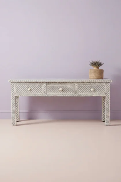 Grey Bone Inlay Fishscale Console 3 Drawer, buy grey bone inlay fishscale, luxury grey bone inlay fishscale, handcrafted grey bone inlay fishscale, handmade grey bone inlay fishscale, grey bone, greygrey-bone-inlay-fishscale-console-3-drawer-bone-inlay-furniture-console-table-entryway-table-grey-furniture-handmade-bone-inlay-01.webp