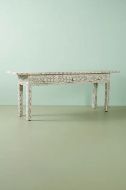 Grey Geometric Bone Inlay 3 Drawer Console Long Edges, buy grey geometric bone inlay, luxury grey geometric bone inlay, handcrafted grey geometric bone inlay, handmade grey geometric bone inlay, greygrey-geometric-bone-inlay-3-drawer-console-long-edges-bone-inlay-furniture-console-table-entryway-table-geometric-design-geometric-pattern-grey-f-01.webp