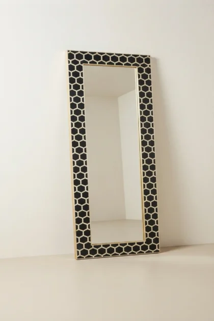 Honeycomb Bone Inlay Floor Mirror Black, buy honeycomb bone inlay floor, luxury honeycomb bone inlay floor, handcrafted honeycomb bone inlay floor, handmade honeycomb bone inlay floor, honeycomb bonehoneycomb-bone-inlay-floor-mirror-black-black-furniture-bone-inlay-furniture-decorative-mirror-handmade-bone-inlay-wall-mirror-01.webp