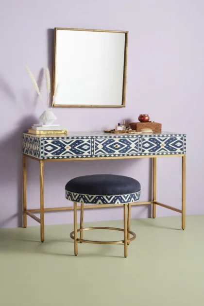 Ikat Bone Inlay Vanity Set Blue, buy ikat bone inlay vanity, luxury ikat bone inlay vanity, handcrafted ikat bone inlay vanity, handmade ikat bone inlay vanity, ikat bone inlay vanity online, set blueikat-bone-inlay-vanity-set-blue-blue-furniture-bone-inlay-furniture-handmade-bone-inlay-vanity-table-01.webp