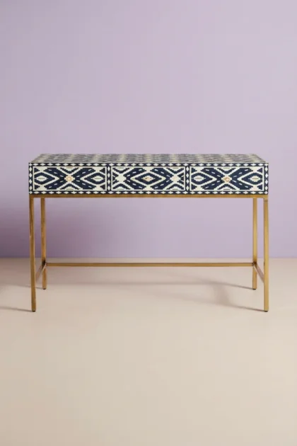 Ikat Bone Inlay Vanity Table Blue, buy ikat bone inlay vanity, luxury ikat bone inlay vanity, handcrafted ikat bone inlay vanity, handmade ikat bone inlay vanity, ikat bone inlay vanity online, ikatikat-bone-inlay-vanity-table-blue-blue-furniture-bone-inlay-furniture-furniture-table-handmade-bone-inlay-vanity-table-01.webp