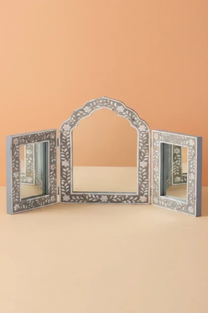 Isabelle MOP Inlay Floral Triple Mirror Grey, buy isabelle mop inlay floral, luxury isabelle mop inlay floral, handcrafted isabelle mop inlay floral, handmade isabelle mop inlay floral, isabelle mopisabelle-mop-inlay-floral-triple-mirror-grey-decorative-mirror-floral-design-floral-pattern-flower-motif-grey-furniture-mop-inlay-furniture-mother-of-pearl-inlay-wa-01.webp