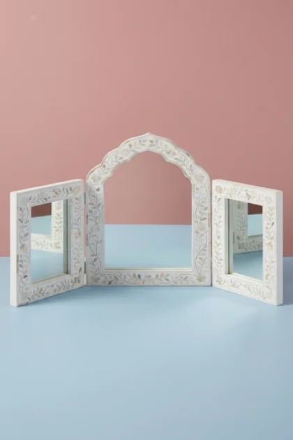 Isabelle MOP Inlay Floral Triple Mirror White, buy isabelle mop inlay floral, luxury isabelle mop inlay floral, handcrafted isabelle mop inlay floral, handmade isabelle mop inlay floral, isabelle mopisabelle-mop-inlay-floral-triple-mirror-white-decorative-mirror-floral-design-floral-pattern-flower-motif-mop-inlay-furniture-mother-of-pearl-inlay-wall-mirror-whi-01.webp