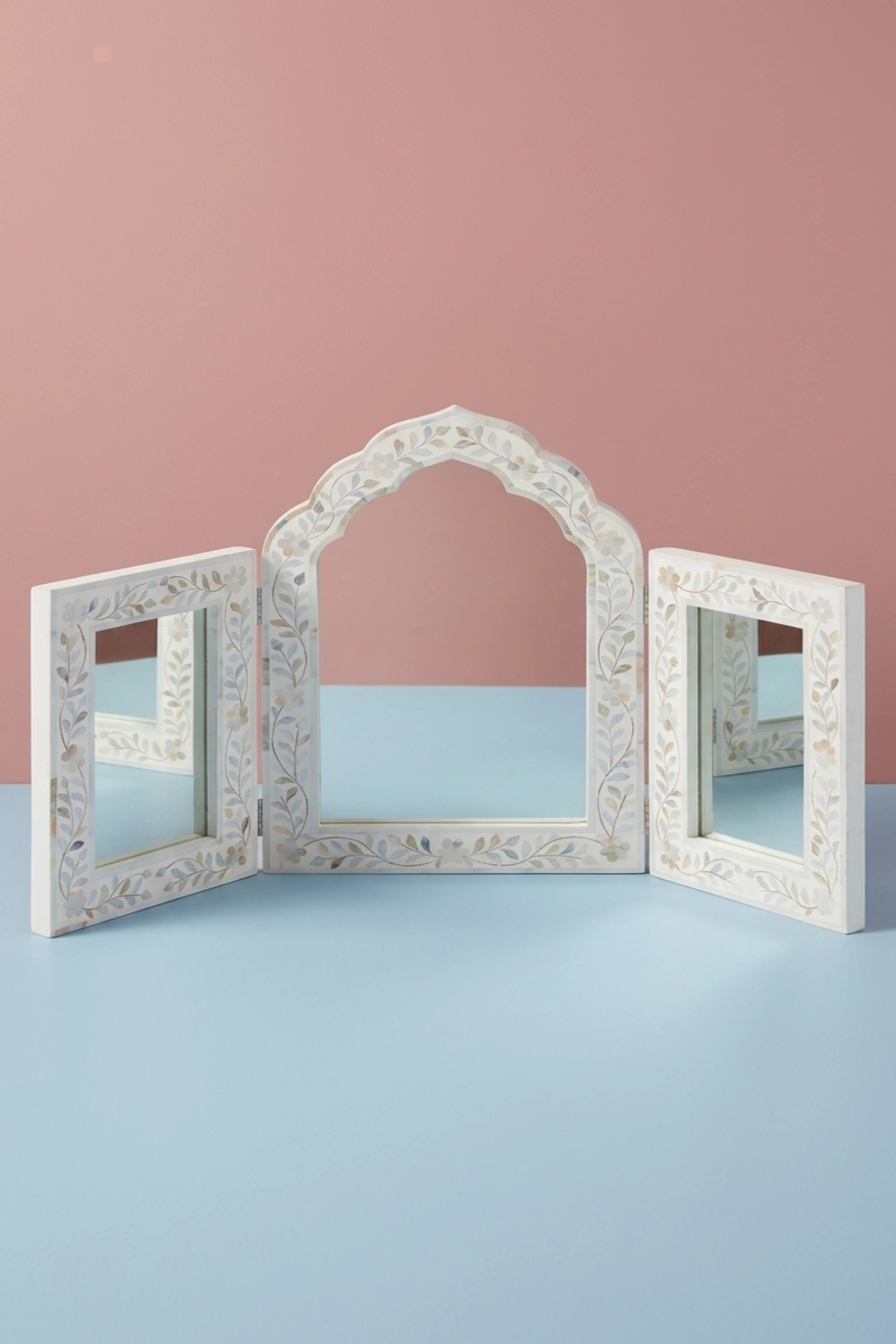 Isabelle MOP Inlay Floral Triple Mirror White, buy isabelle mop inlay floral, luxury isabelle mop inlay floral, handcrafted isabelle mop inlay floral, handmade isabelle mop inlay floral, isabelle mopisabelle-mop-inlay-floral-triple-mirror-white-decorative-mirror-floral-design-floral-pattern-flower-motif-mop-inlay-furniture-mother-of-pearl-inlay-wall-mirror-whi-01.webp