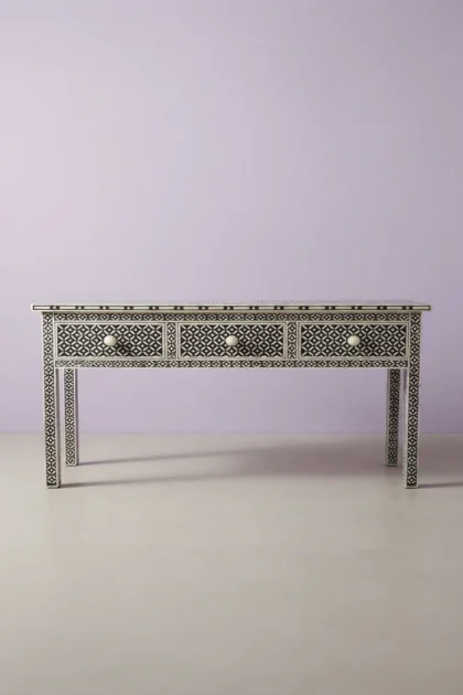 Joy Black Bone Inlay Geometric 3 Drawer Console, buy joy black bone inlay, luxury joy black bone inlay, handcrafted joy black bone inlay, handmade joy black bone inlay, joy black bone inlay onlinejoy-black-bone-inlay-geometric-3-drawer-console-black-furniture-bone-inlay-furniture-console-table-entryway-table-geometric-design-geometric-pattern-ha-01.webp