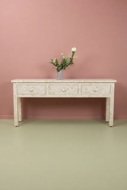 Joy Blush Pink Bone Inlay Geometric 3 Drawer Console, buy joy blush pink bone, luxury joy blush pink bone, handcrafted joy blush pink bone, handmade joy blush pink bone, joy blush pink bone onlinejoy-blush-pink-bone-inlay-geometric-3-drawer-console-bone-inlay-furniture-console-table-entryway-table-geometric-design-geometric-pattern-handmade-01.webp