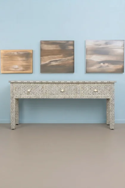 Joy Grey Bone Inlay Geometric 3 Drawer Console, buy joy grey bone inlay, luxury joy grey bone inlay, handcrafted joy grey bone inlay, handmade joy grey bone inlay, joy grey bone inlay online, joy greyjoy-grey-bone-inlay-geometric-3-drawer-console-bone-inlay-furniture-console-table-entryway-table-geometric-design-geometric-pattern-grey-furniture-handm-01.webp