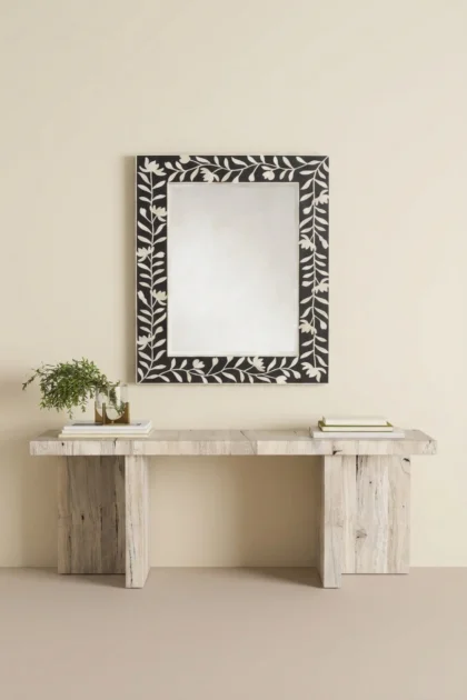 Kyra Bone Inlay Flower Wall Mirror Black, buy kyra bone inlay flower, luxury kyra bone inlay flower, handcrafted kyra bone inlay flower, handmade kyra bone inlay flower, kyra bone inlay flower onlinekyra-bone-inlay-flower-wall-mirror-black-black-furniture-bone-inlay-furniture-botanical-design-decorative-mirror-flower-pattern-handmade-bone-inlay-wall-mirror-01.webp