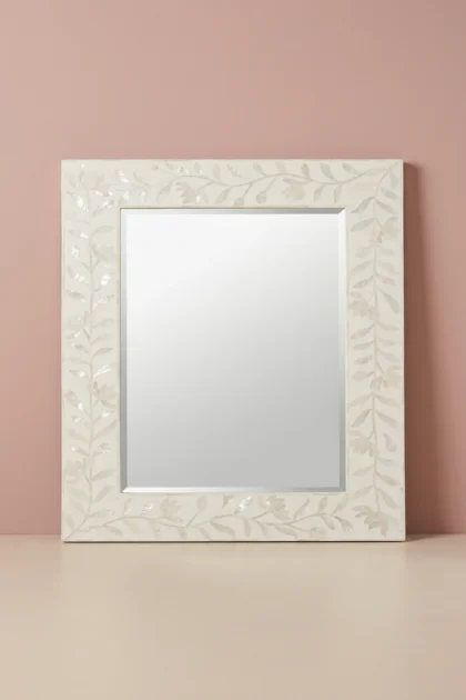 Kyra Bone Inlay Flower Wall Mirror White, buy kyra bone inlay flower, luxury kyra bone inlay flower, handcrafted kyra bone inlay flower, handmade kyra bone inlay flower, kyra bone inlay flower onlinekyra-bone-inlay-flower-wall-mirror-white-bone-inlay-furniture-botanical-design-decorative-mirror-flower-pattern-handmade-bone-inlay-wall-mirror-white-furniture-01.webp