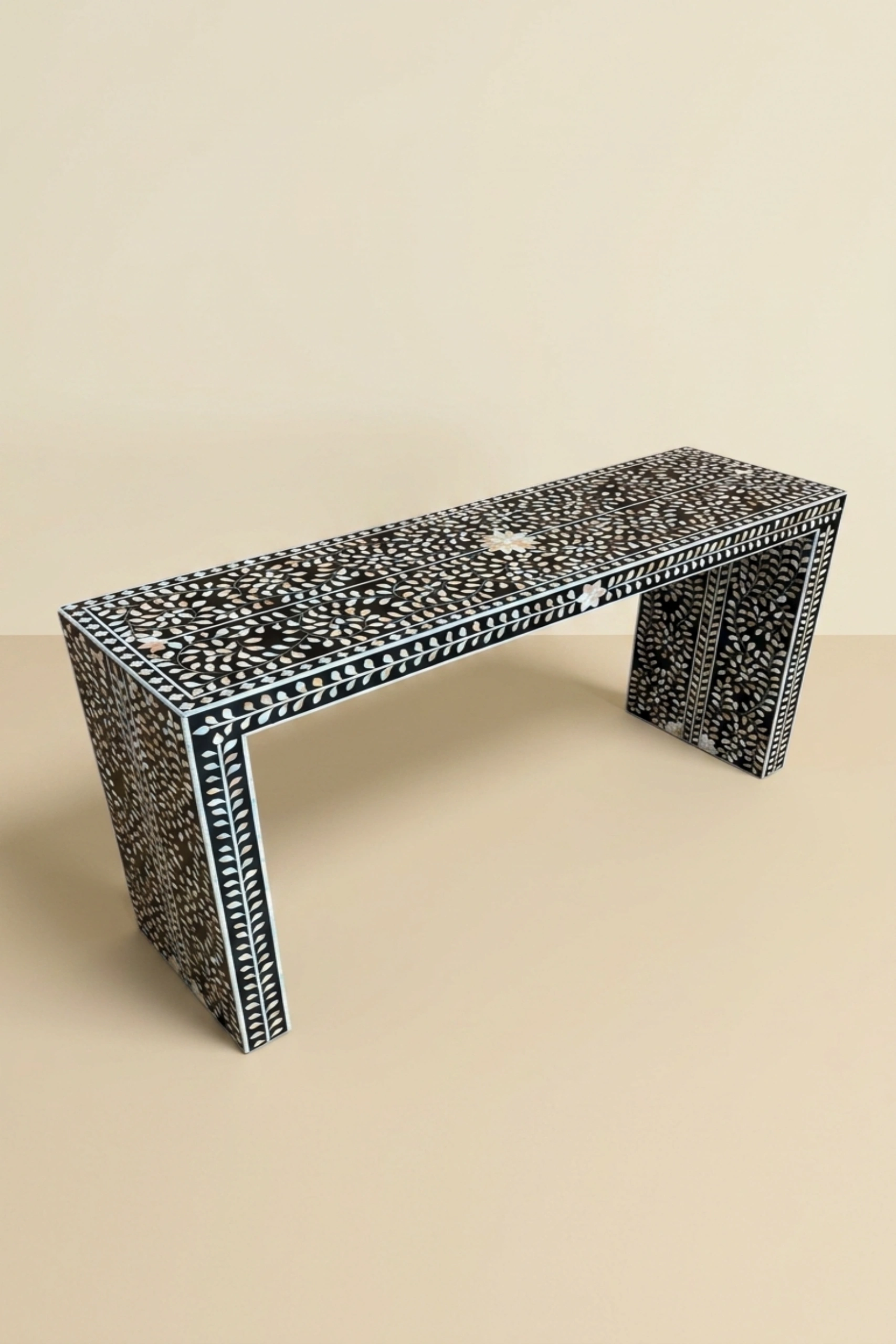 MOP Inlay Floral Console Table Black, buy mop inlay floral console, luxury mop inlay floral console, handcrafted mop inlay floral console, handmade mop inlay floral console, mop inlay floral gift, mopmop-inlay-floral-console-table-black-black-furniture-console-table-entryway-table-floral-design-floral-pattern-flower-motif-furniture-table-mop-inlay-furniture-mo-01.webp