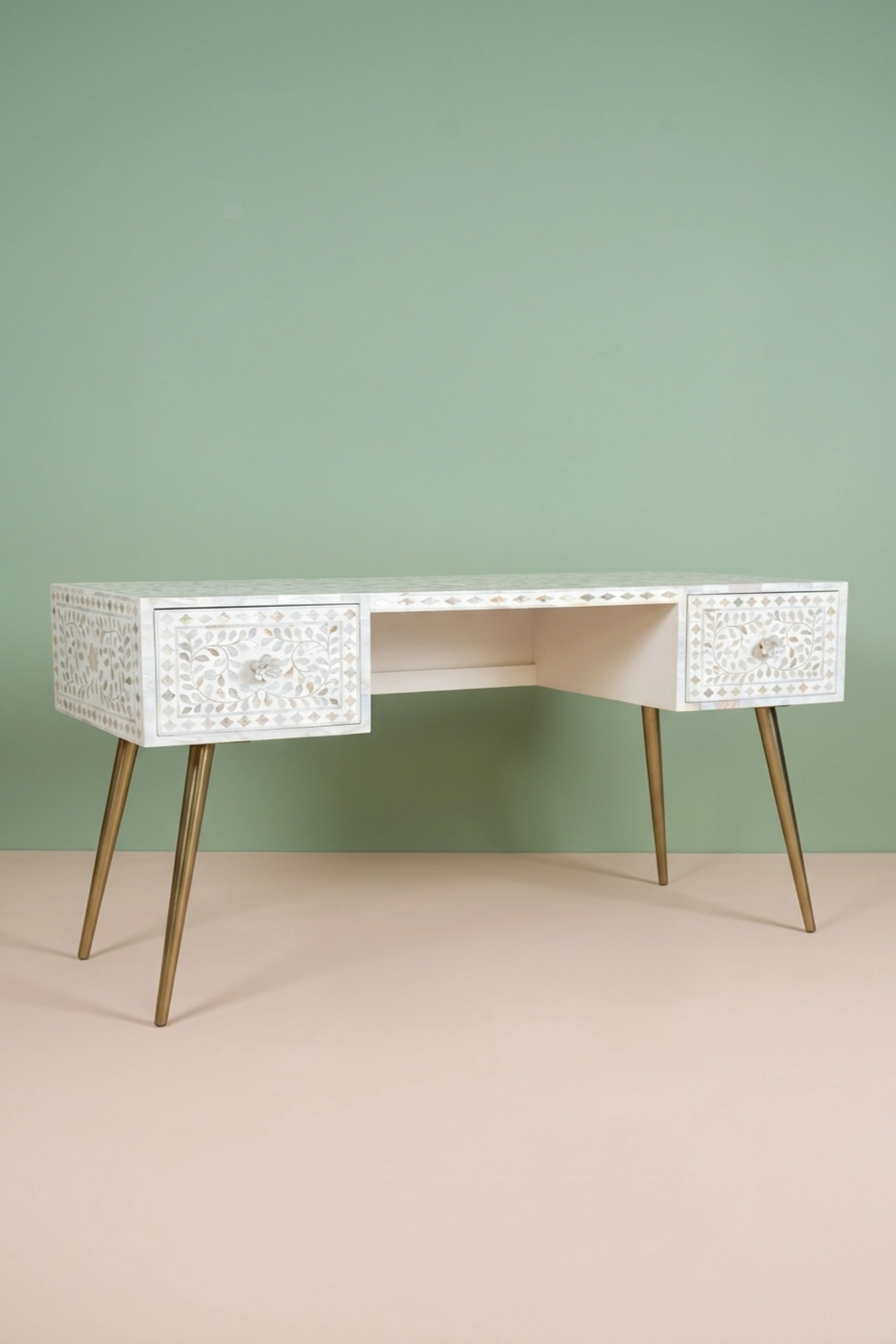MOP Inlay Scroll Vine Desk White, buy mop inlay scroll vine, luxury mop inlay scroll vine, handcrafted mop inlay scroll vine, handmade mop inlay scroll vine, mop inlay scroll vine online, mop inlaymop-inlay-scroll-vine-desk-white-desk-home-office-furniture-mop-inlay-furniture-mother-of-pearl-inlay-vine-pattern-white-furniture-01.webp