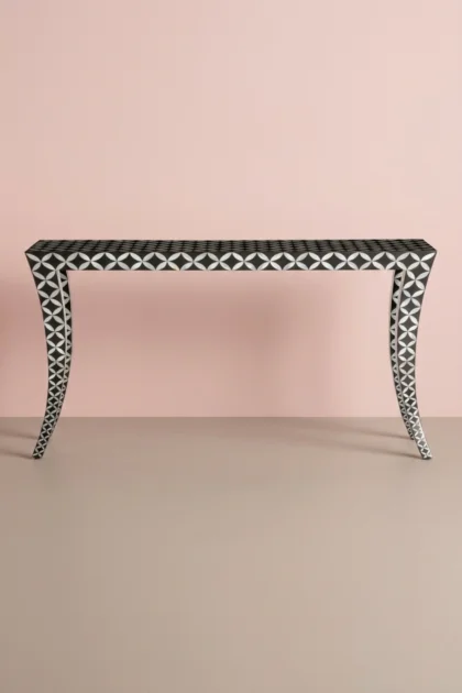 Mother Of Pearl Curved Leg Console Geometric Black, buy mother pearl curved leg, luxury mother pearl curved leg, handcrafted mother pearl curved leg, handmade mother pearl curved leg, mother pearlmother-of-pearl-curved-leg-console-geometric-black-black-furniture-console-table-entryway-table-geometric-design-geometric-pattern-mop-inlay-furnitu-01.webp